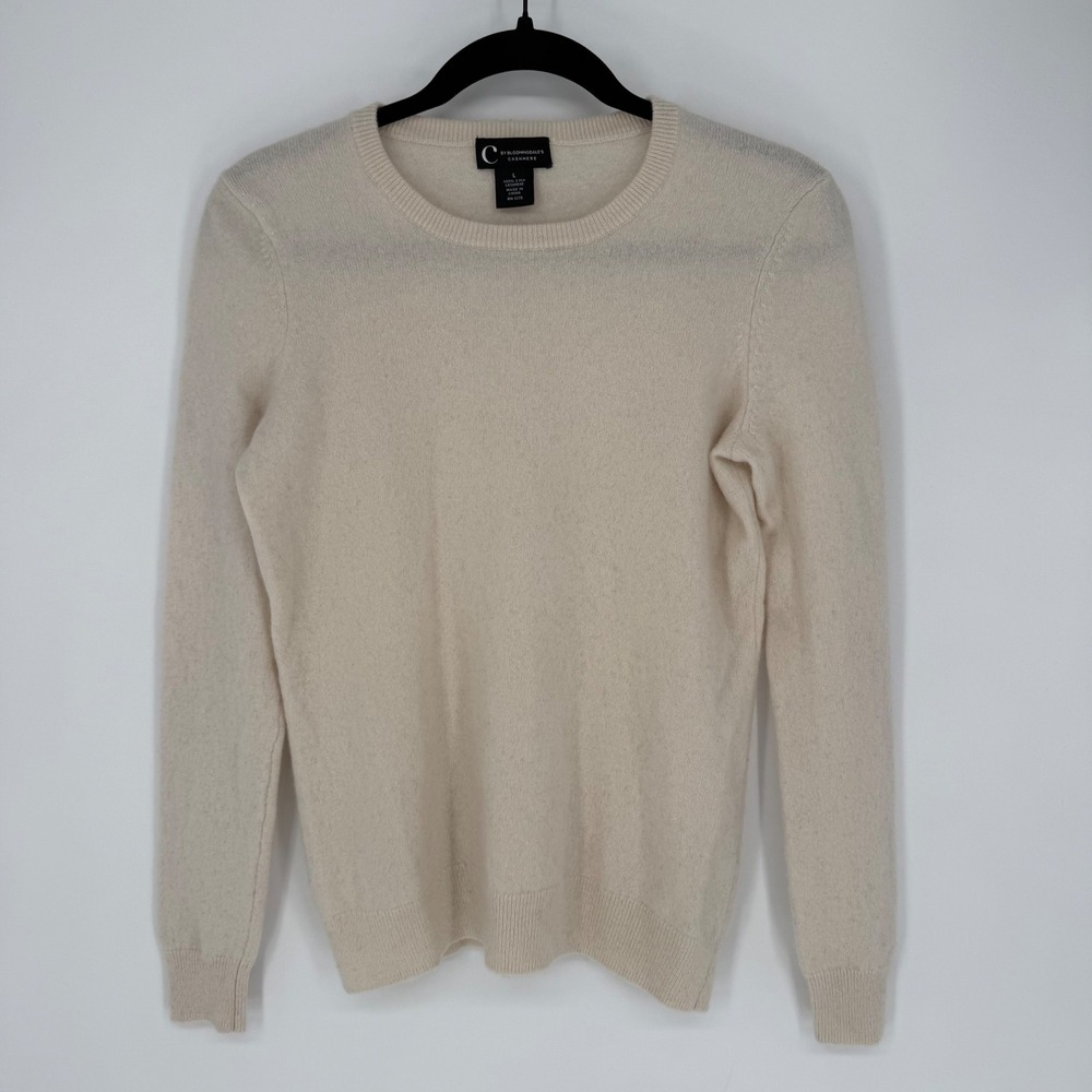 C BY BLOOMINGDALE'S 100% 2-PLY CASHMERE IVORY CREAM LARGE